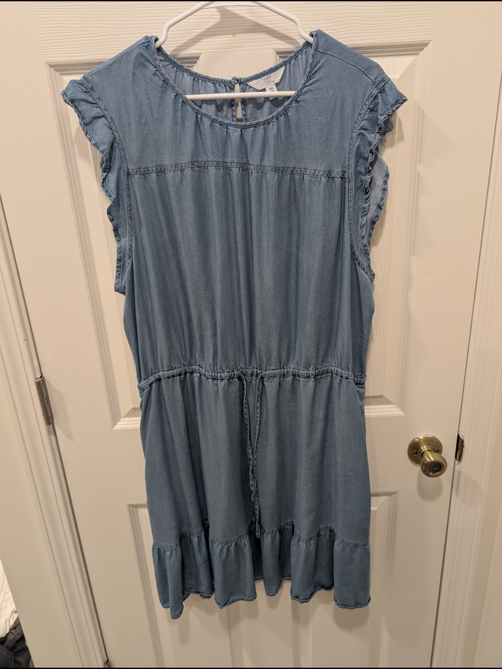 Time and Tru Light Blue Chambray Ruffle Sleeve Dress